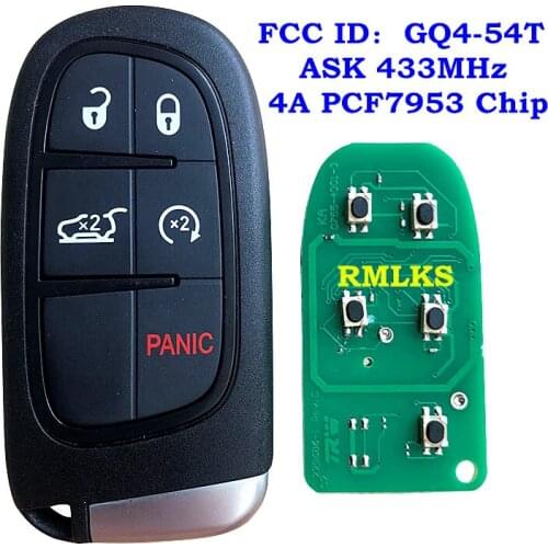 New 433MHz 4A Chip Remote Start Smart Car Key Fob for Air Suspension For Dodge Ram 1500 2500 2013-2017 FCC ID : GQ4-54T