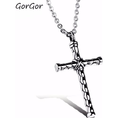 GorGor New Fashion Style Jewelry Accessories Cylindrical Cross Cool Exquisite Pendant Titanium Steel Mens Necklace 973