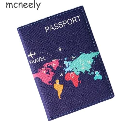 Blue World Map Travel Passport Holder Credit Card Passport Cover PU Leather Men/Women Bank ID Card Holder Ticket Folder 1PC
