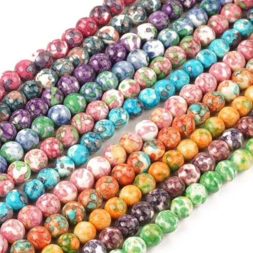 Bulk 11 color 8mm Natural Stone Rain Colored Stone Round Loose Beads Needlework for Jewelry Making DIY Bracelet