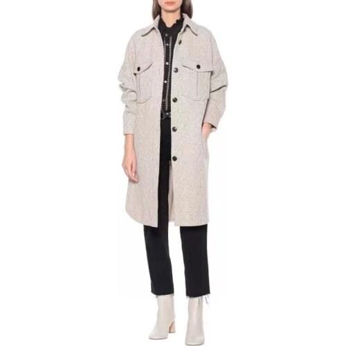 Autumn Winter Woolen Mid-Length Coat Ladies Long Sleeve Single-Breasted Irregular Outwear Jacket Top with Pockets