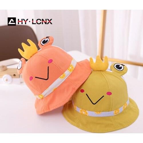 Spring Summer Baby Cute Cartoon Frog Embroidery Bucket Hat Boy Cotton Breathable Hat Girl Outdoor Fold Sun Fisherman Hat