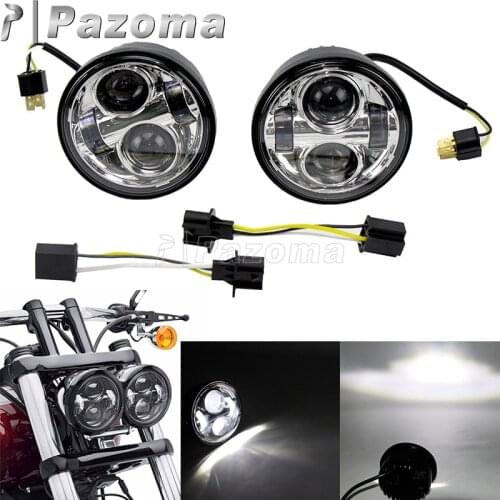 A Pair 4.65" Motorcycle H4 Headlight HeadLamp Bulb For Harley Dyna Fat Bob FXDF Models 2008-2016 Motorbike DRL With Angel Ring