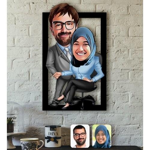 Personalized Veil Valentine Caricature OF 3D Wood Tablo-59