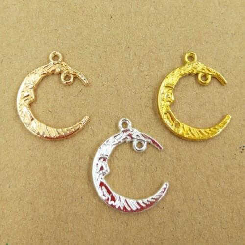 50PCS 26*21mm Metal Alloy KC Gold/Gold/Silver Color Moon Pendant Connectors Charm For Jewelry Making