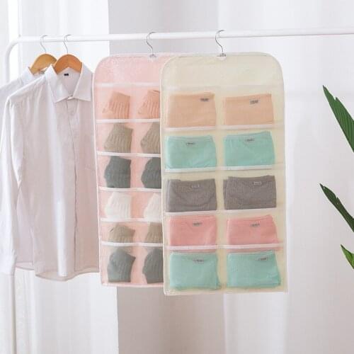Reticulate Hanging Underwear Organizer For Wardrobe Closet Storage Bag Door Wall Breathable Bra Sundry Bag With Hanger Pouch