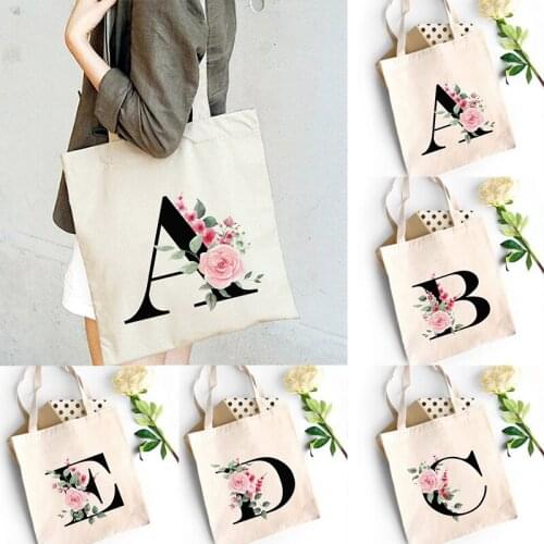 Letter Floral Print Handbag Women Shoulder Bags Canvas Summer Beach Tote Daily Use Female Shopping Bag Lady Travel Storage Pouch