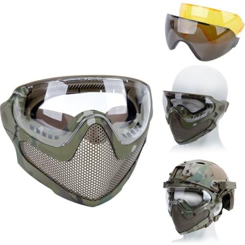 Full Face Tactical Mask Dual-mode Steel Mesh Version with 3 Color Eye Protection Matching Helmet for CS War Game Nurf Accessory