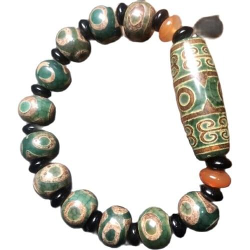 Tibet Green Agate three eye Huiwen Tianzhu hand string