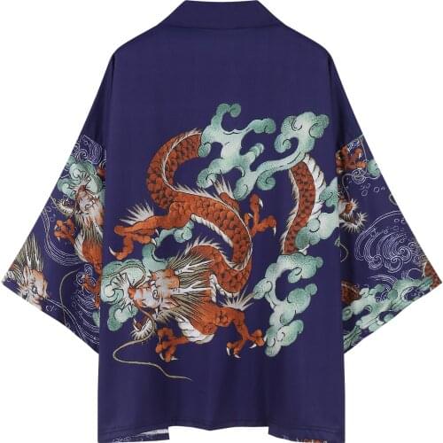Chinese Dragon Printed Yukata Men Women Fashion Cardigan Loose Blouse Haori Obi Asian Clothes Harajuku Japanese Cosplay Kimono