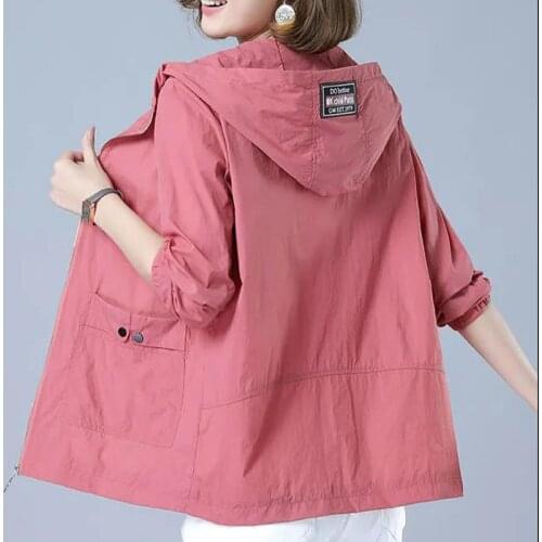 2021 jacket female autumn casual loose fashion short jacket zipper hooded collar long sleeve all-match solid color jacket