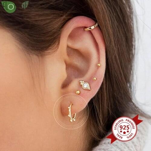 925 Silver Ear Buckle Earring For Women Girls Bead Hoop Earrings for Women Gold Silver Color Small Huggie Earring Oorbellen Gift