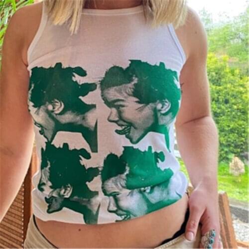 Portrait Graphic Print E-girl Tank Top 90s Vintage Women Sleeveless Sweat Vest Hip Hop Harajuku Streetwear Summer Crop Top