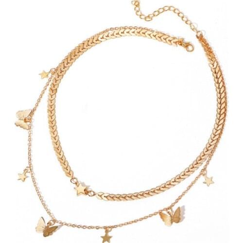 New Summer Multilayer Exquisite Hollow Butterfly Pendant Star Necklace for Women Trendy Jewelry Accessories