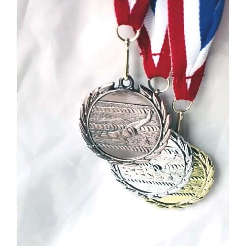 Backstroke swimming medal with ribbion 5.0cm School game Medal Gold Silver Bronze Motion