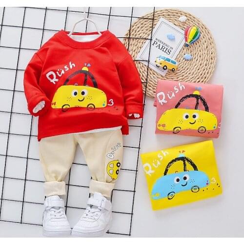 Spring Autumn Children Casual Clothing Baby Boys Girls Cartoon car T Shirt Pants 2Pcs/sets Kids Infant Clothes Toddler Tracksuit