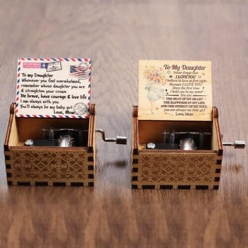 2021Wooden Hand Cranked Music Box You Are My Sun Jurassic Park Theme Song "Love Dad, Love Mom, Love Daughter, Love Wife"