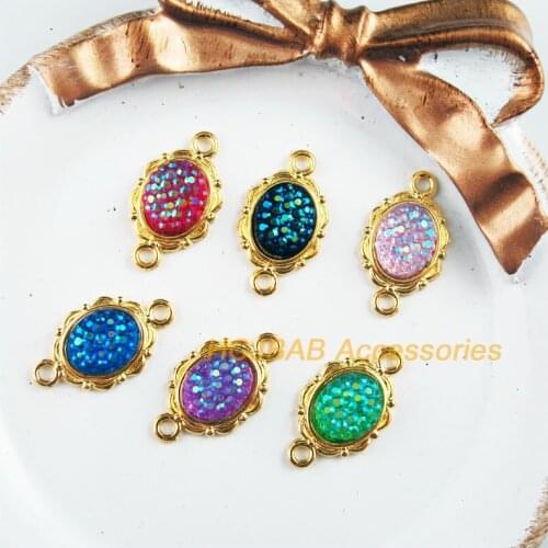 24 New Charms Gold Color Retro Oval Mixed Resin Connectors 12x21mm