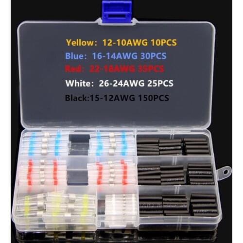 250PCS Heat Shrink Solder Sleeve Shrink Wire Butt Connectors Shrinking Tube Waterproof Electrical Wire Splice Connectors