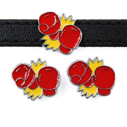 8mm Boxer Sports Slide Charms Flat Hole Enamel Beads Keeper Fit 8mm Stainless Steel Mesh Bracelets DIY Jewelry Making