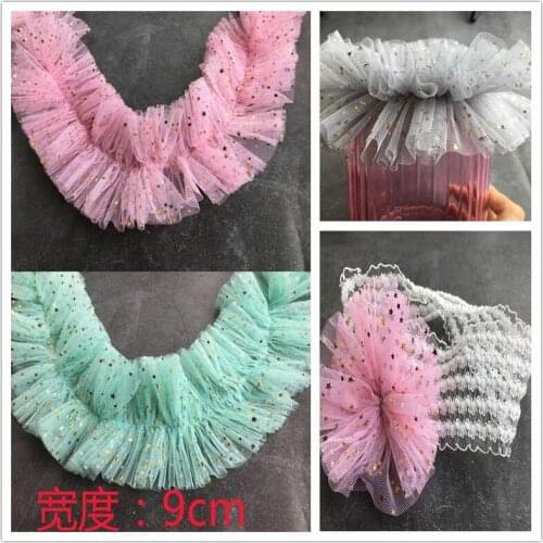 9CM Wide Mesh Pleated Lace Trim DIY Apparel Sewing & Fabric White Ruffles Lace Ribbons Handmade Crafts Supplies Doll Lace Tape