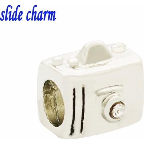 Slide charm Free shipping Unique gift fashion shoot camera charm beads fit Pandora bracelet