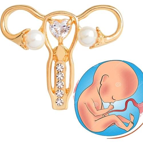 The birthplace of the baby Womans Womb Shape Pin Pink and Heart Medicine Symbol Jewelry for Nurse Doctor Medical Brooch