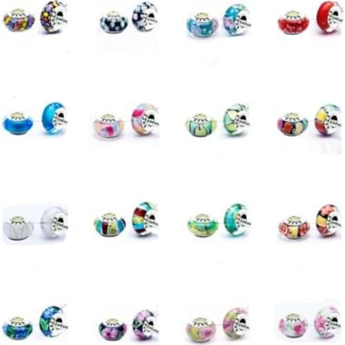 50pcs classic logo DIY Jewelry accessories thread core glass beads big hole Murano Charms Bead Fits Bracelets /necklace H106