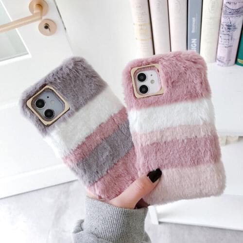 Fashion Shockproof Gradual Fur Plush Phone Case For iPhone 11 12 Pro Max Xs Max XR XS X 7 8 Plus Warm Fluffy Fundas Back Cover