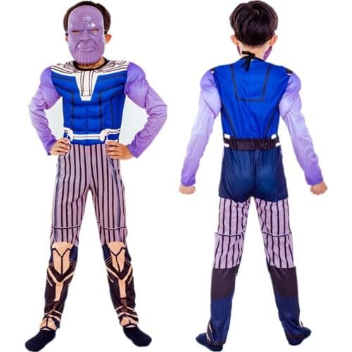 4-12 Years Old Children Thanos Superhero Role-playing Costume, Halloween and Christmas Boy and Girl One-piece Muscle Costume