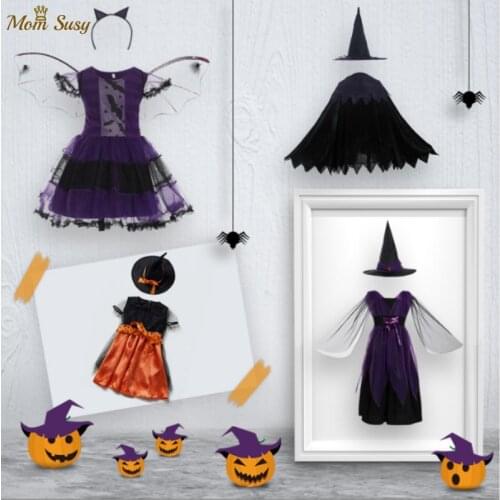 Baby Girl Halloween Dress Pumpkin Bat Spider Witch Fancy Toddler Child Costume Vestido Party Birthday Carnival Clothes 2-14Y