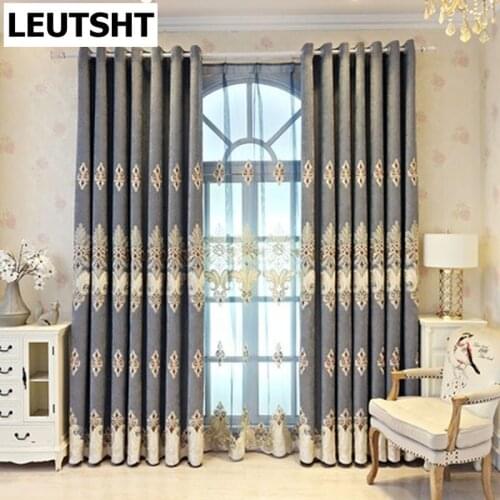 Blue Elgent European Embroidered Tulle Curtains for Living Room Voile Kitchen Window Blinds Drape