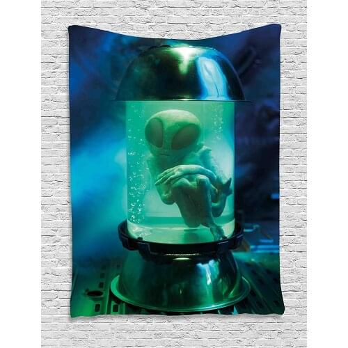 Outer Space Tapestry Martian UFO Alien in a Aquarium like Tube Artwork Image for Bedroom