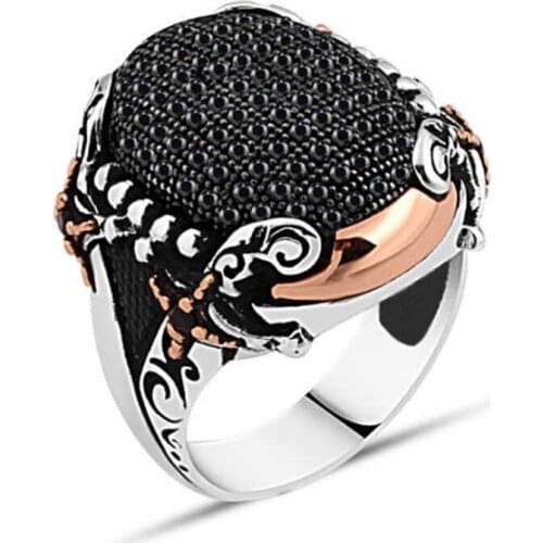 Tiny Black Zircon Stone Edges Swordsman Silver Men 'S Ring