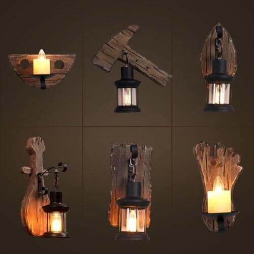 Loft American retro solid wood wall lamp room cafe bar restaurant aisle balcony door boat wood wall lamp
