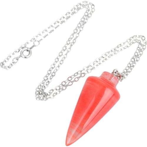SUNYIK Cherry Quartz Crystal Gem Stone Healing Dowsing Reiki Chakra Charm Pendulum With Chain
