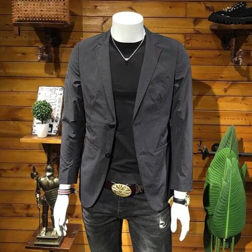 Men 2021 Spring Summer Fashion Solid Color Thin Blazers Mens Slim Fit Suit Overcoats Male Business Casual Daily Jackets W353