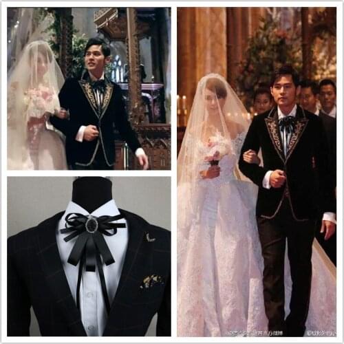 Mens Formal Wedding Host Bow Korean European Bridegrooms Bow Tie Diamond Wedding Dress Bow Tie
