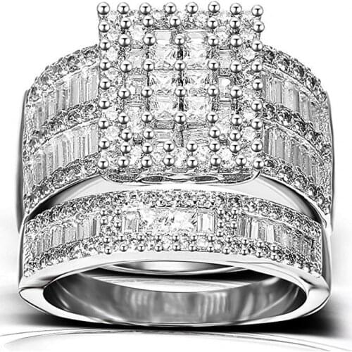 Choucong Vintage Fashion Jewelry 925 Sterling Silver Fill Full Princess Cut 5A Cubic Zirconia Wedding Bridal Ring Set For Women
