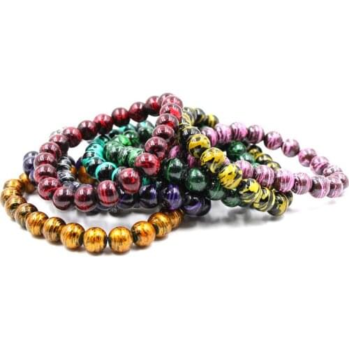 2019 New Hot 10mm Charming Painted Multicolor Glass Beads Bracelet Bangle Classic Elastic Bracelets Jewelry for Men Women