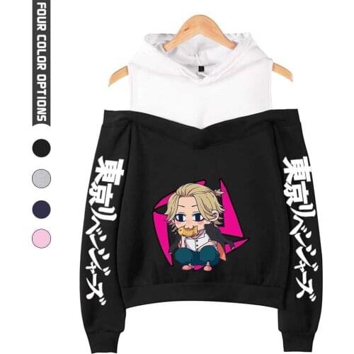 Japan Anime Tokyo Revengers Hoodies Teenager Girls Off-Shoulder Hoodie Sweatshirt Cosplay Costume Harajuku Hip Hop Streetwear