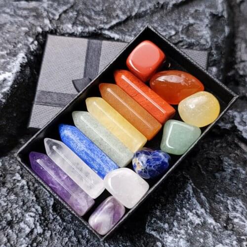 Wholesale 14 Pcs Many Colors Hexagon Column and Irregular Shape Quartz Stone Pendant Healing Chakra Jewelry