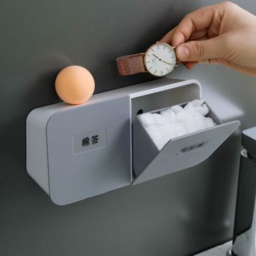 2 Grids Cosmetics Cotton Swab Pads Storage Box Wall-mounted Soap Lipsticks Holder Organizer Case Makeup Jewelry Container Case