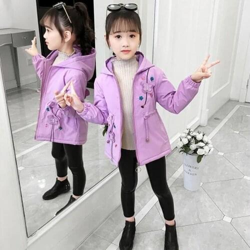 3 4 6 8 10 12 Year Girls Jacket New Autumn Hooded Windbreaker Coat For Childrens Outerwear Plus Velvet Warm Winter Kids Clothes