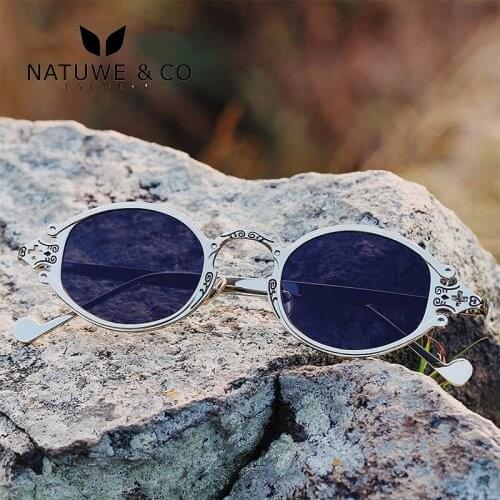 Oval Men Slim Fashion Sunglasses Retro Metal Brown Glasses