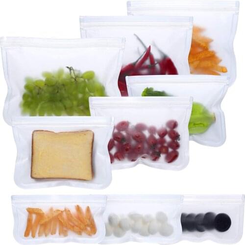 Food Freezer Bag PEVA Silicone Storage Bag Containers Leakproof Reusable Shut Bag Fresh Bag Kitchen Food Storage Bag