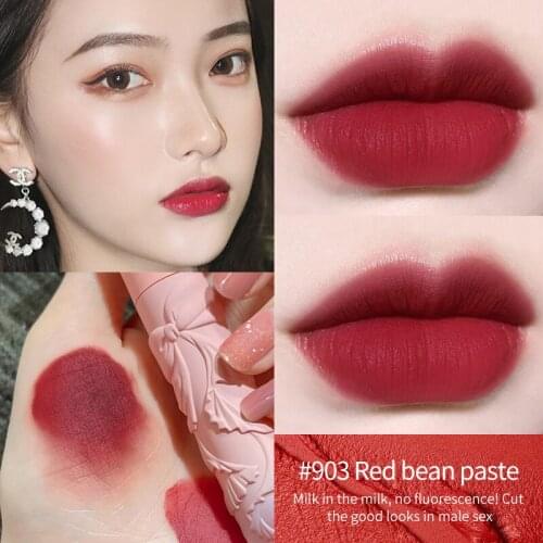 Embossed Bowknot Lip Gloss Waterproof Velvet Matte Liquid Lipstick Retro Red Lip Glaze Lasting Lipstick Non-stick Lip Mud TSLM1