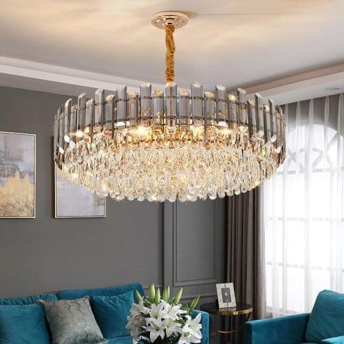 Luxury modern crystal light chandelier for living room round/ oval led cristal lamp new gold home decor chain lighting fixture
