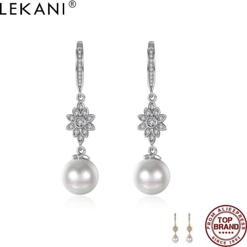 LEKANI Sun Flower Drop Earrings Women Clean Cubic Zirconia Imitation Pearl Earring Engagement Personality Female Fashion Jewelry