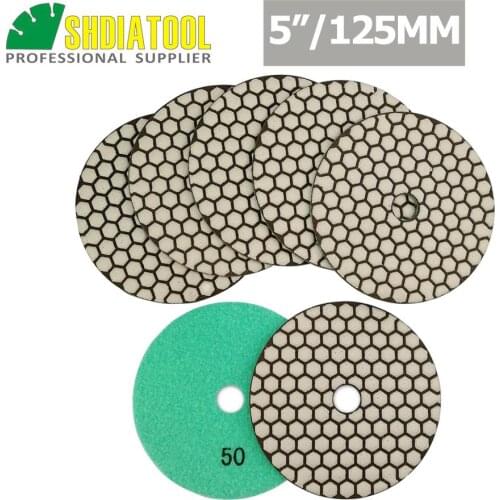 SHDIATOOL 7pcs 125mm/5" #50 Diamond Polishing Pad Working Dry Sanding Disc For Granite Marble Diameter 5inches Polisher Pad